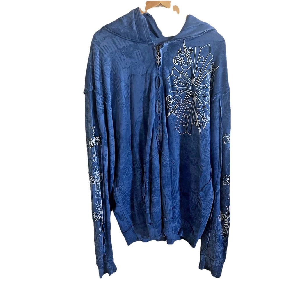 Affliction Mens Live Fast Full Zip Hoodie Size 2XL Y2K Distressed Grunge Cross